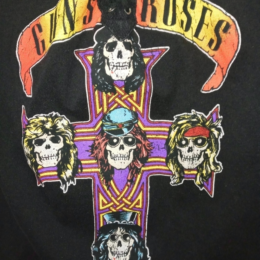 Guns & Roses short Sleeve lace up Graphic Band T Shirt Loose hem folded sleeve
